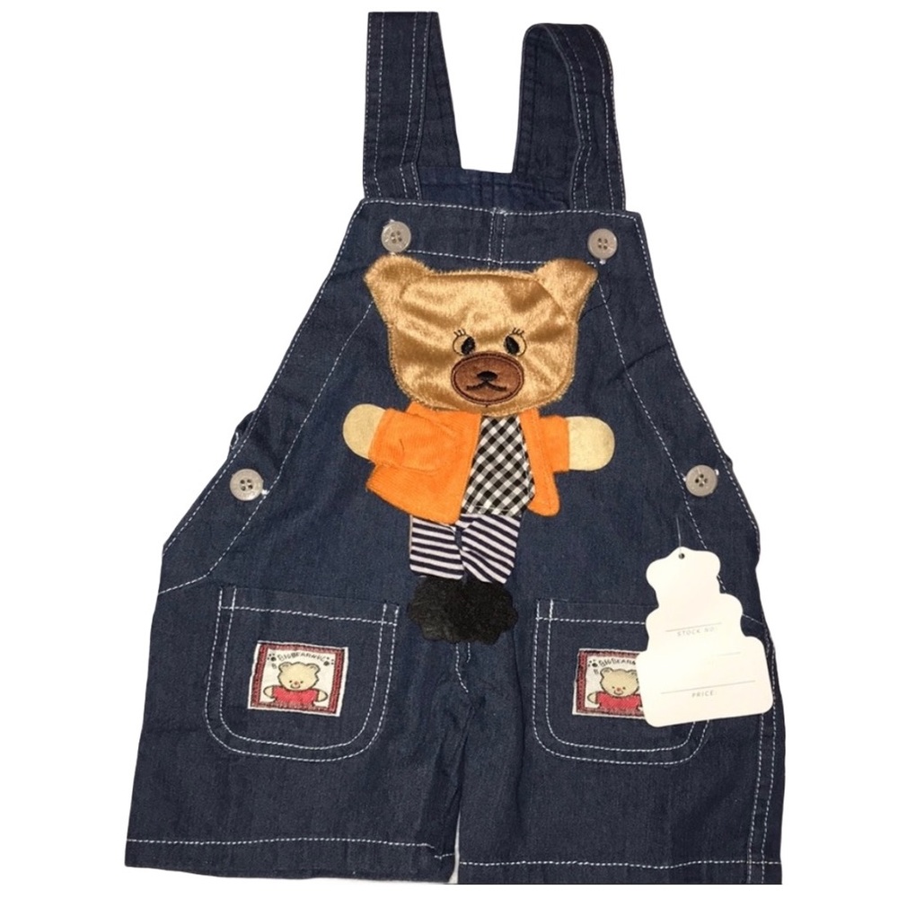 3D Soft Teddy Bear Pocket Bib Overalls NWT - Picture 1 of 7